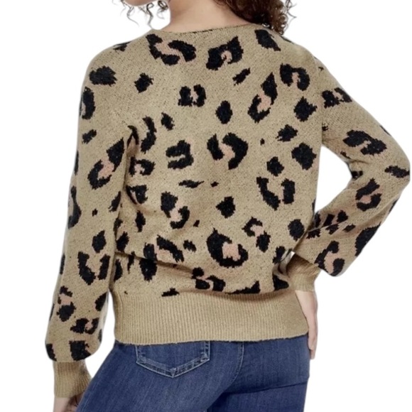 Guess Nala Leopard Fuzzy Puff Sleeve Oversized Sweater - L - Picture 2 of 15